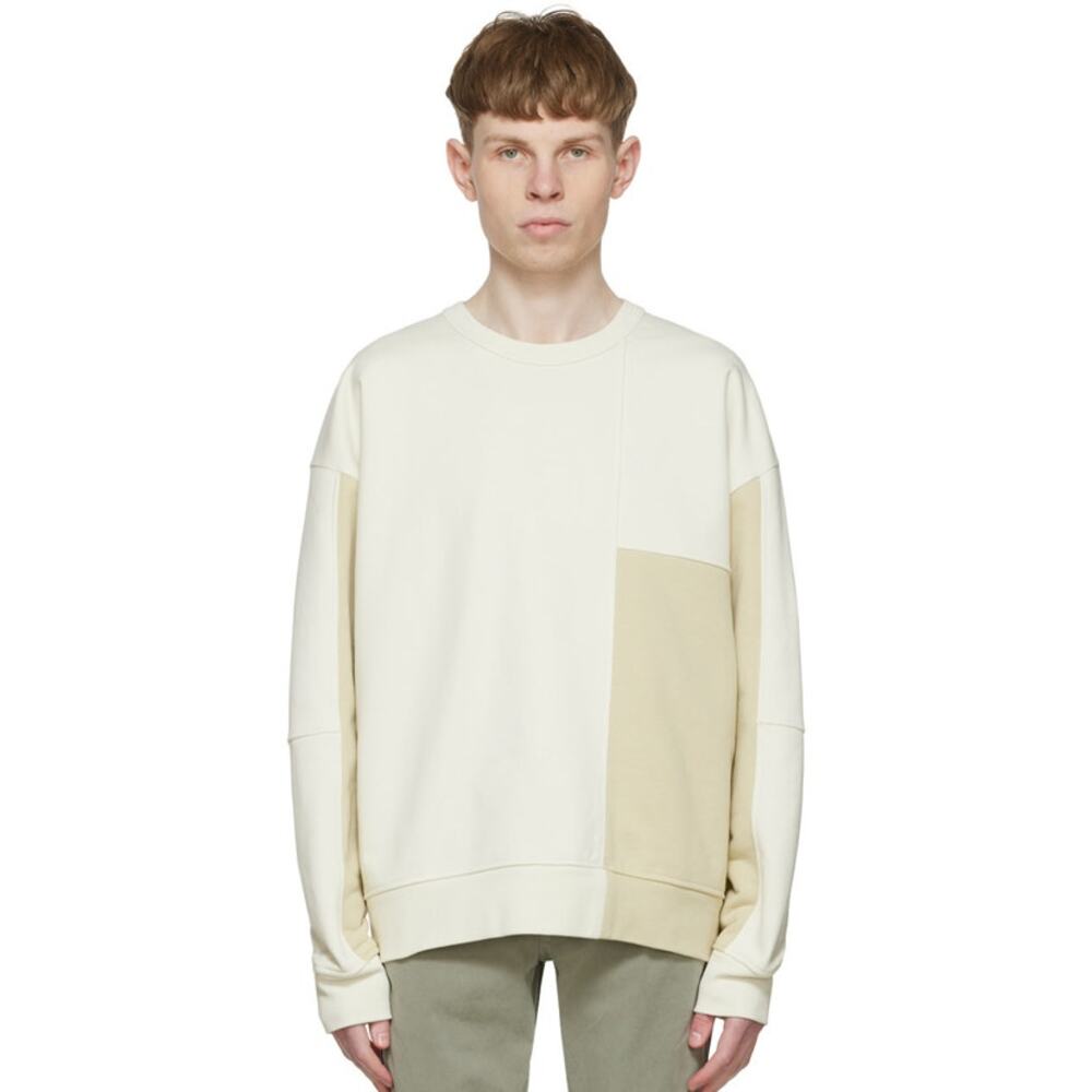 FRAME Patchwork French Cotton-Terry Crewneck Sweatshirt in Milk Beige Size Large